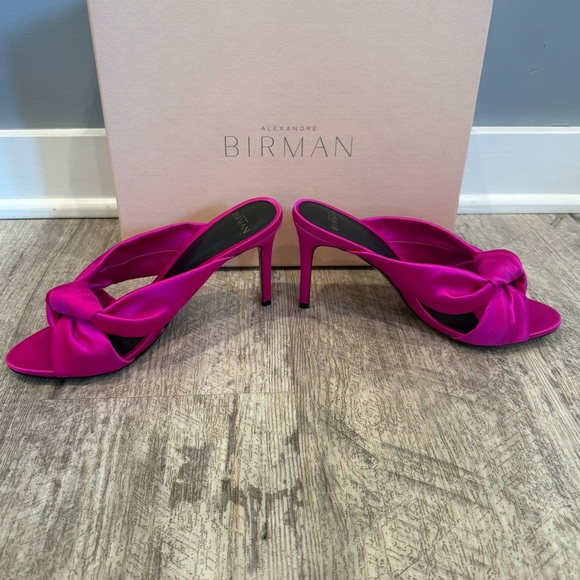 Alexandre Birman Kasey Satin Mule Vibrant Pink Heels - Picture 4 of 11